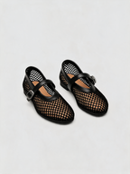 Black mesh Mary Jane ballet flats with leather buckle strap Belvarnè Maille