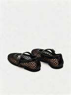 Black mesh Mary Jane ballet flats with leather buckle strap Belvarnè Maille