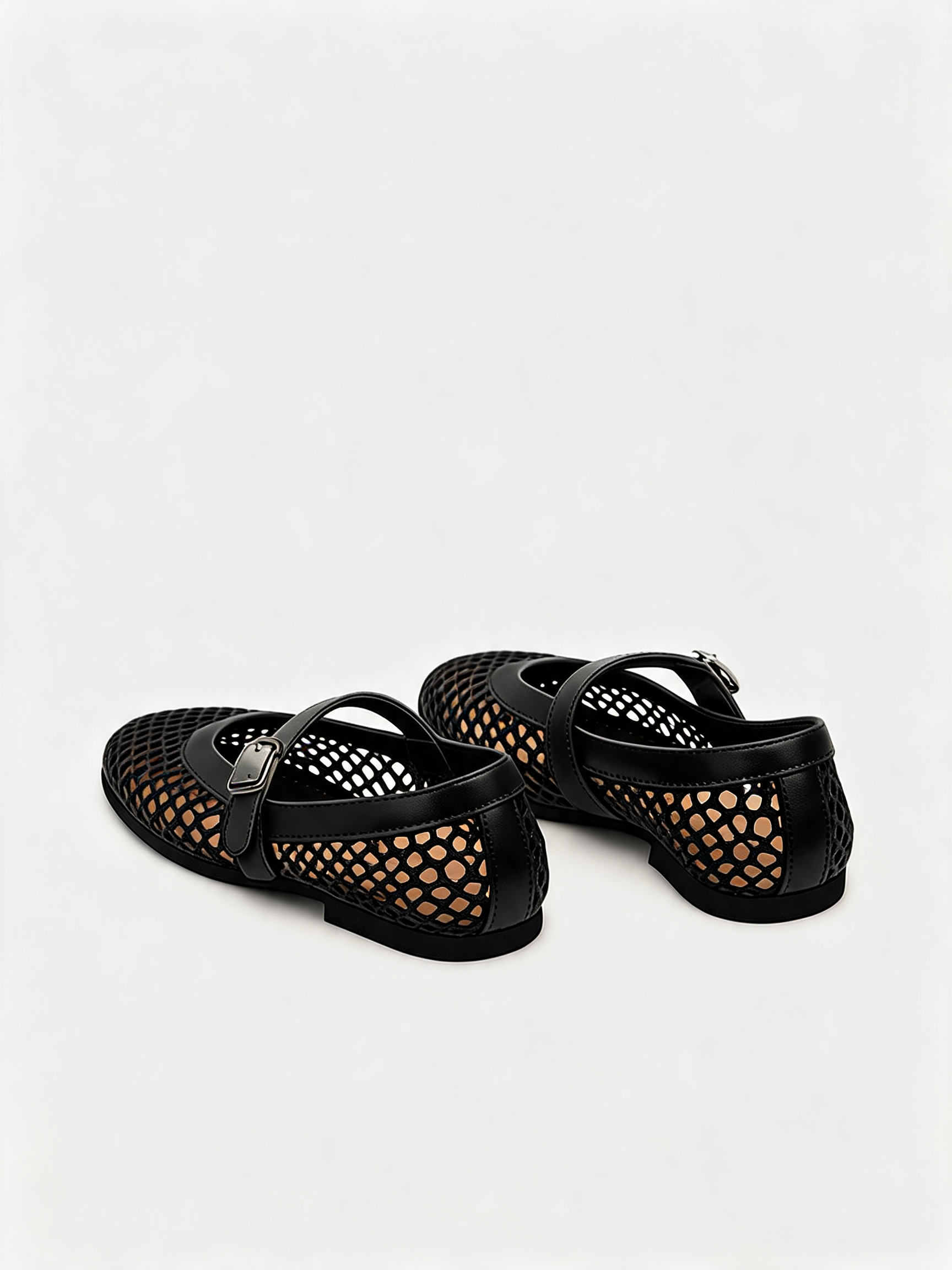 Black mesh Mary Jane ballet flats with leather buckle strap Belvarnè Maille