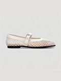Ivory mesh Mary Jane flats with leather strap and rounded toe Belvarnè Maille