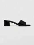 Black leather block heel mules with square open toe — Belvarnè Noir pair