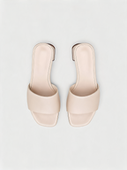 Cream leather block heel mules with square open toe Belvarnè Crème pair