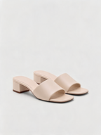 Cream leather block heel mules with square open toe Belvarnè Crème pair
