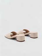 Cream leather block heel mules with square open toe Belvarnè Crème pair