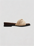 Woven raffia flat slides with cognac suede footbed and square toe Belvarnè Tressa