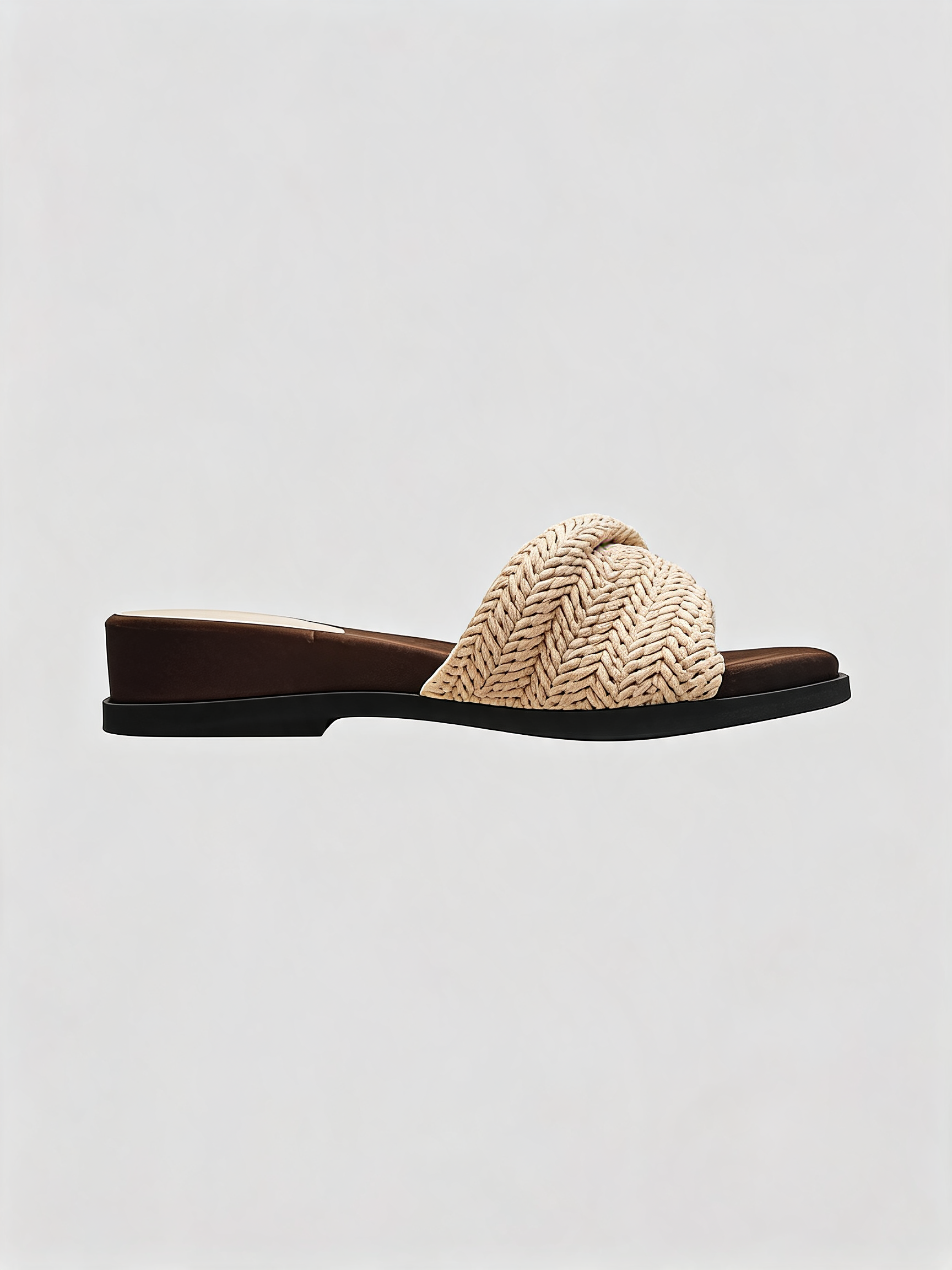Woven raffia flat slides with cognac suede footbed and square toe Belvarnè Tressa