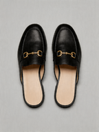BELVARNÈ Leather Loafer Mule Black Flat