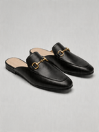 BELVARNÈLeather Loafer Mule Black Flat