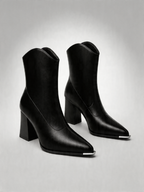 BELVARNÈLeather Western Ankle Boot Block Heel