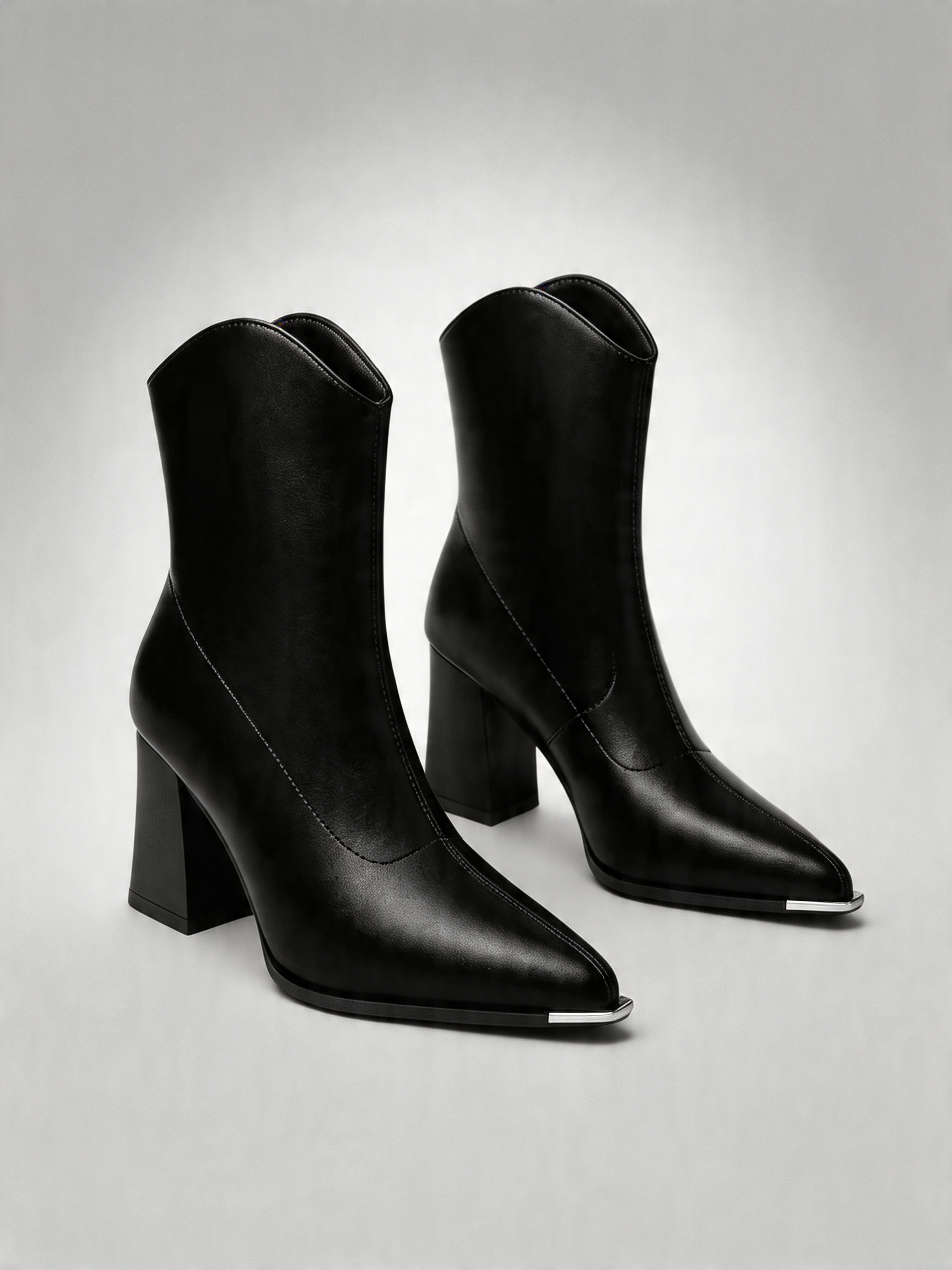 BELVARNÈLeather Western Ankle Boot Block Heel