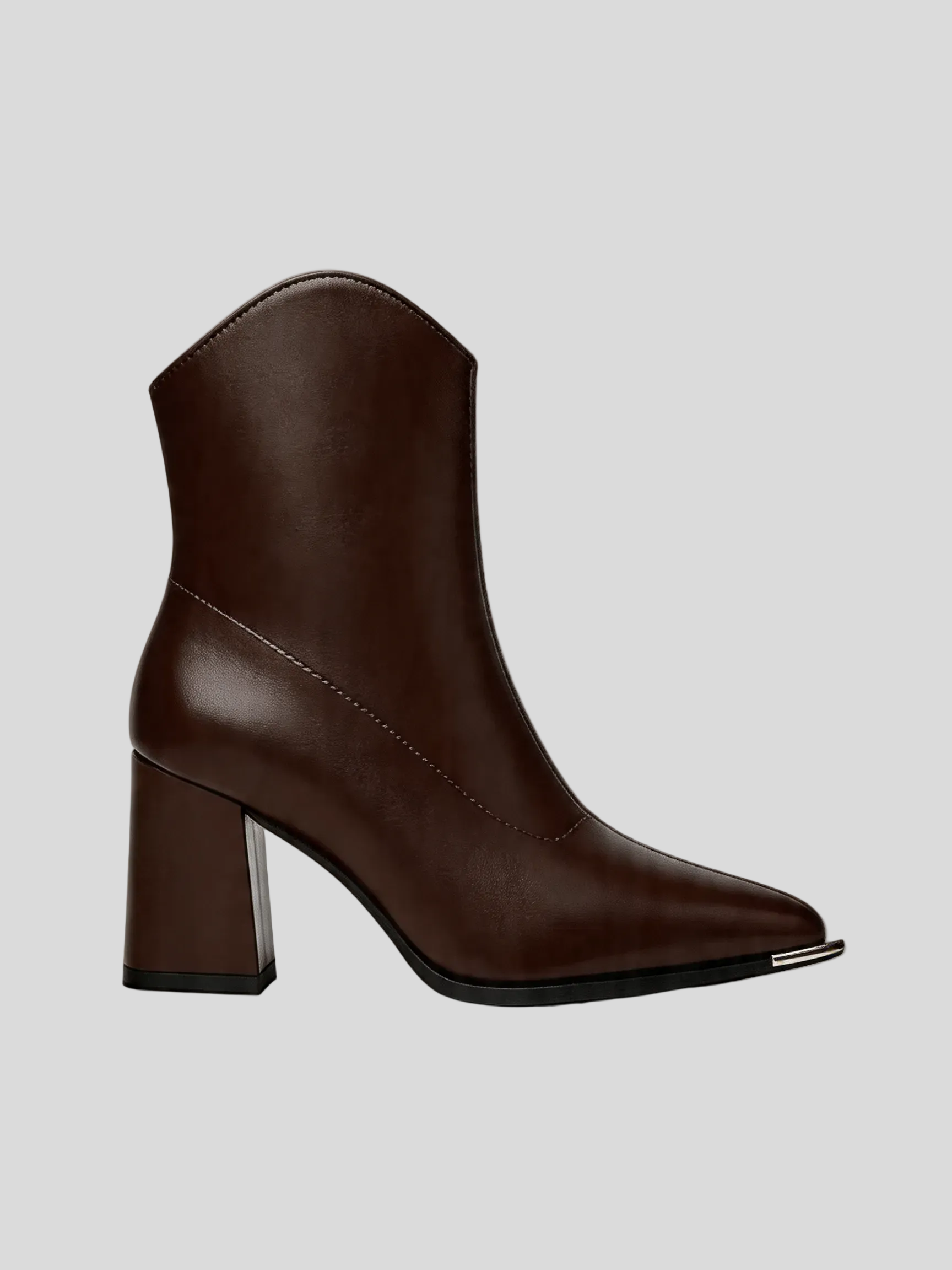 BELVARNÈLeather Western Ankle Boot Block Heel