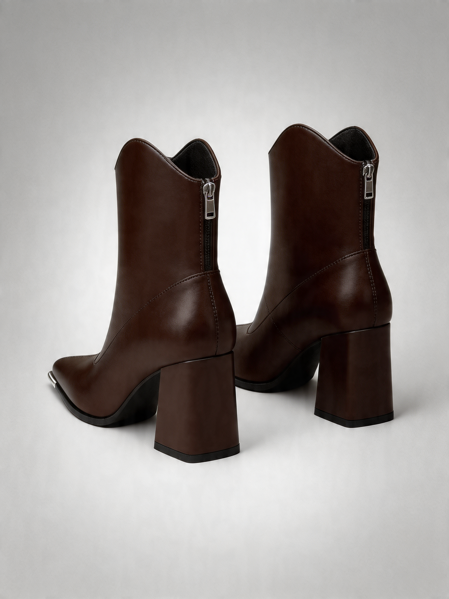 BELVARNÈLeather Western Ankle Boot Block Heel