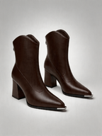 BELVARNÈLeather Western Ankle Boot Block Heel