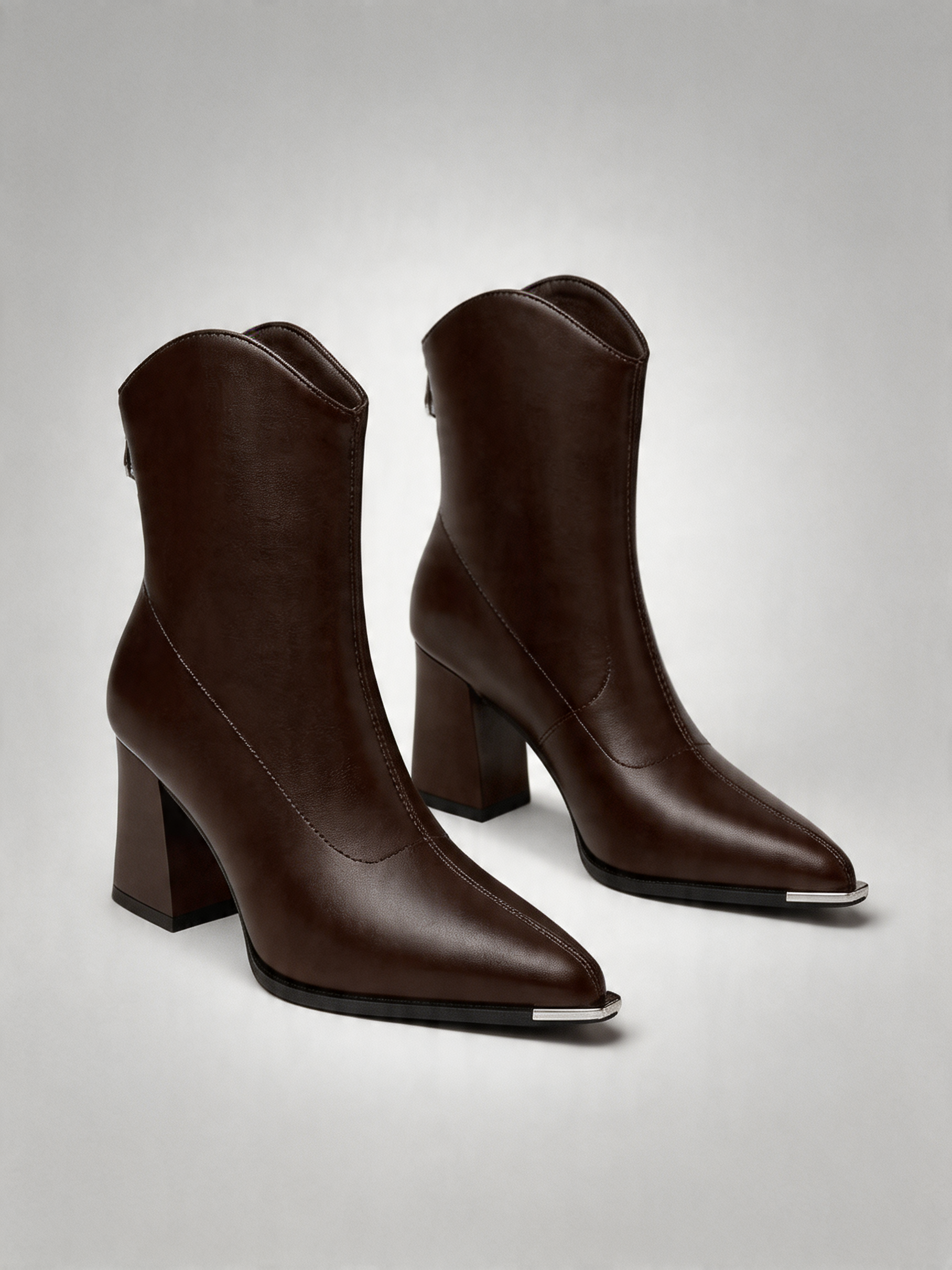 BELVARNÈLeather Western Ankle Boot Block Heel