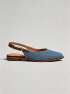 Denim square toe slingback flats gold hardware women's flat shoes