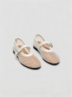 Ivory mesh Mary Jane flats with leather strap and rounded toe Belvarnè Maille
