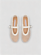 Ivory mesh Mary Jane flats with leather strap and rounded toe Belvarnè Maille