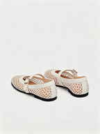 Ivory mesh Mary Jane flats with leather strap and rounded toe Belvarnè Maille