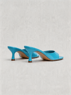 Patent curved heel mule square open toe aqua blue tan outsole women's