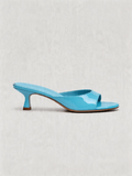 Patent curved heel mule square open toe aqua blue tan outsole women's