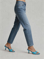 Patent curved heel mule square open toe aqua blue tan outsole women's
