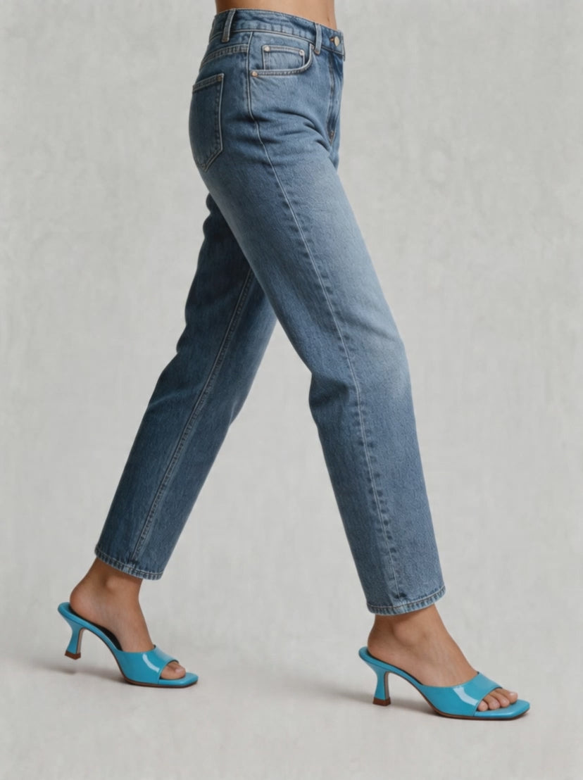Patent curved heel mule square open toe aqua blue tan outsole women's