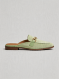 Suede horsebit mule flat square toe sage mint antique gold women's loafer